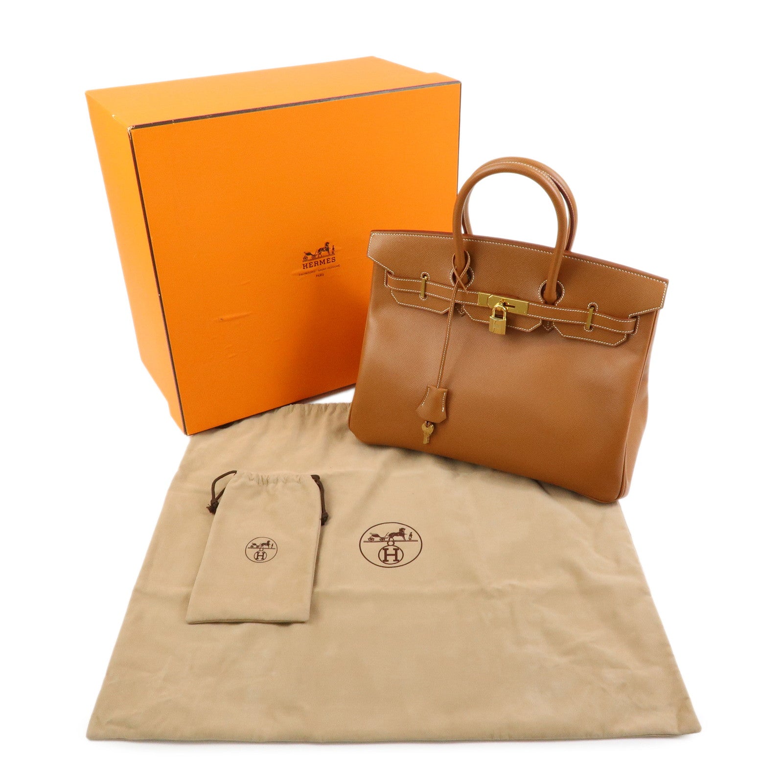 HERMES Birkin 35 Chevre Hand Bag □D Stamped Gold