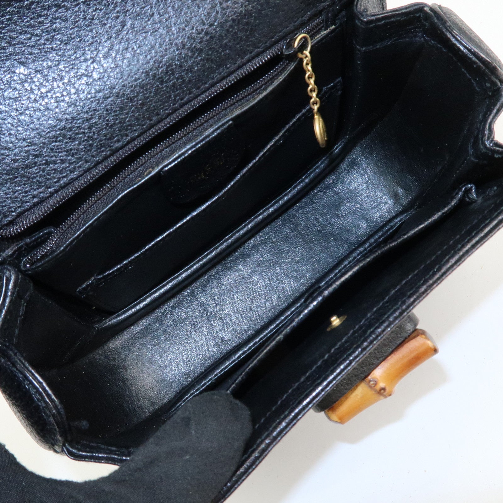 GUCCI Bamboo Leather 2Way Bag Hand Bag Shoulder Bag Black 000・2013