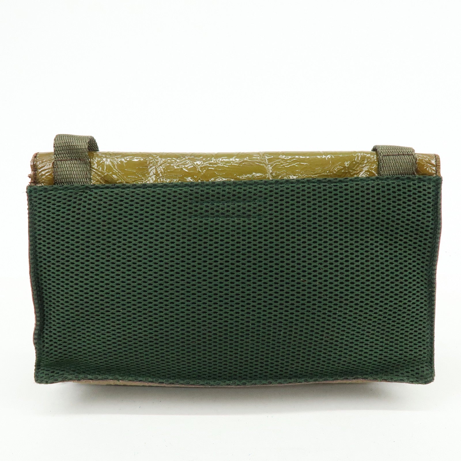 MIU MIU Patent Leather Nylon Shoulder Bag Khaki Brown