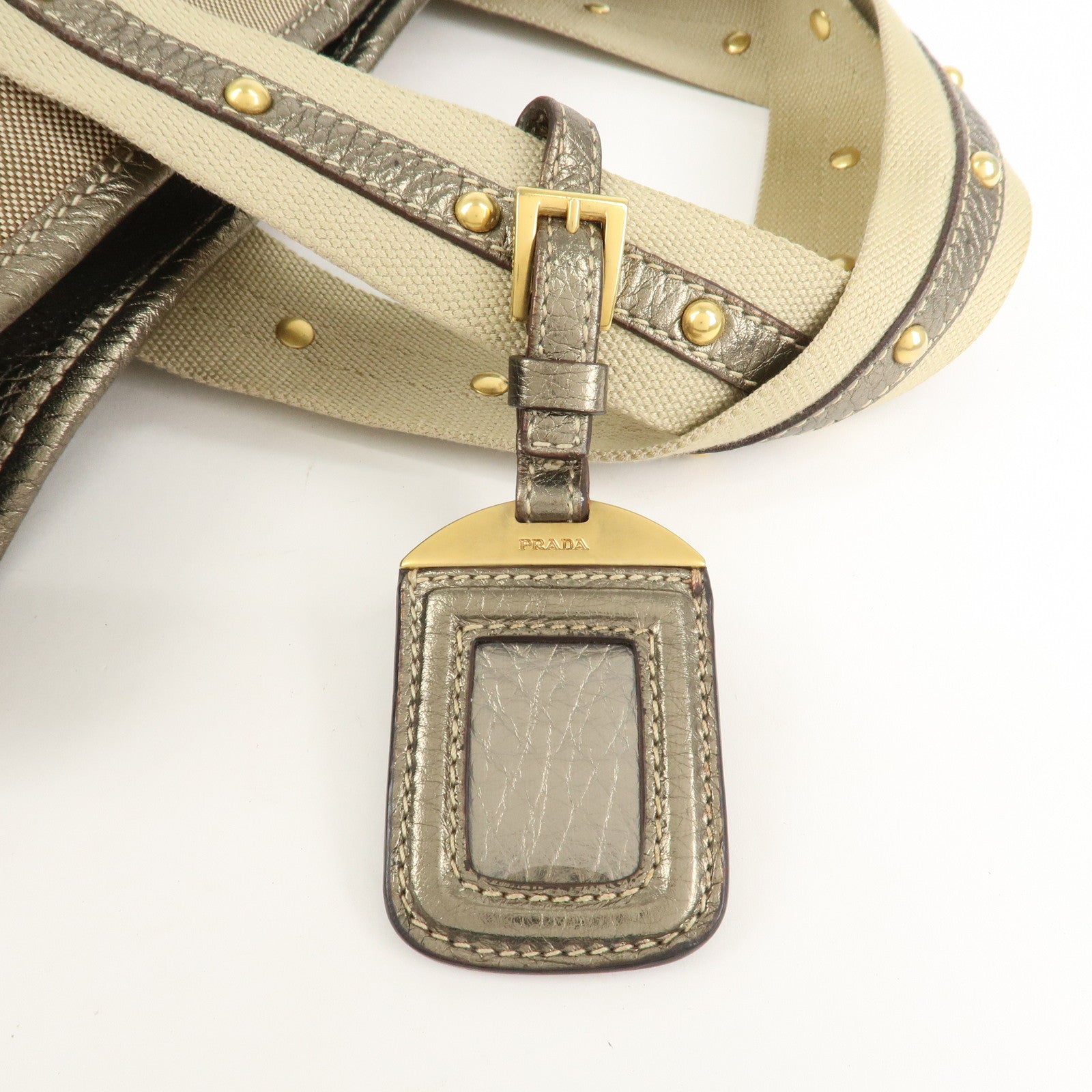 PRADA Nylon Jacquard 2Way Tote Shoulder Bag Beige BN1452 Used