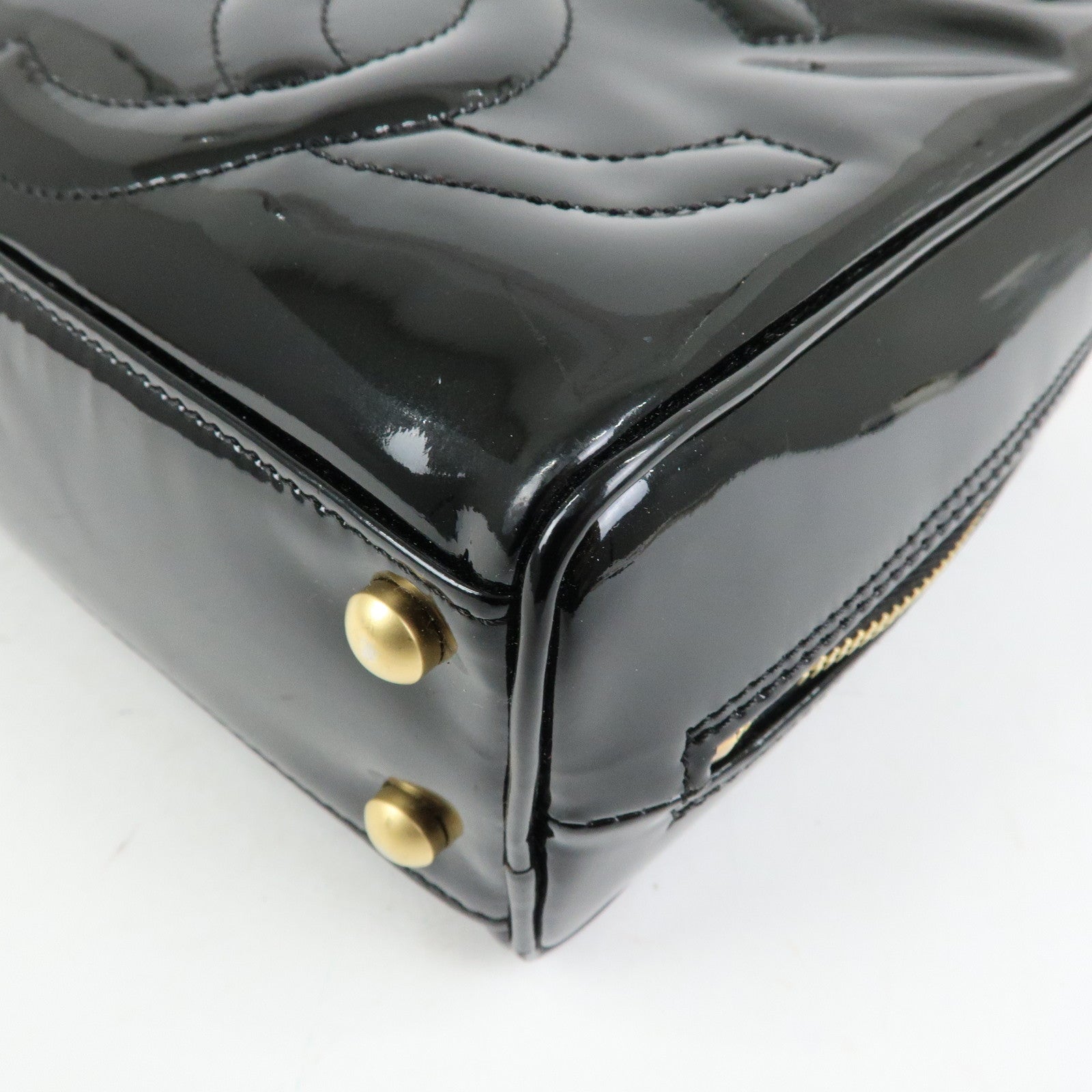 CHANEL Triple COCO Mark Patent Leather Tote Bag Hand Bag Black