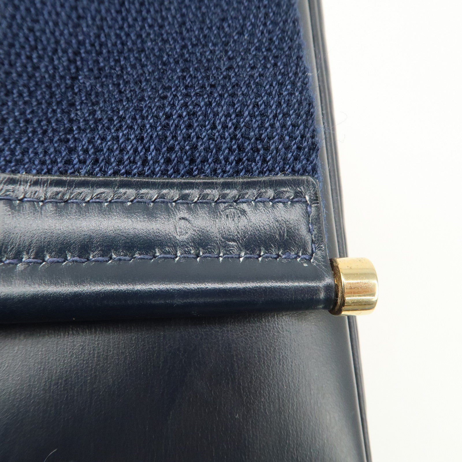 HERMES Saco Leather M Stamped Shoulder Bag Crossbody Bag Navy Used