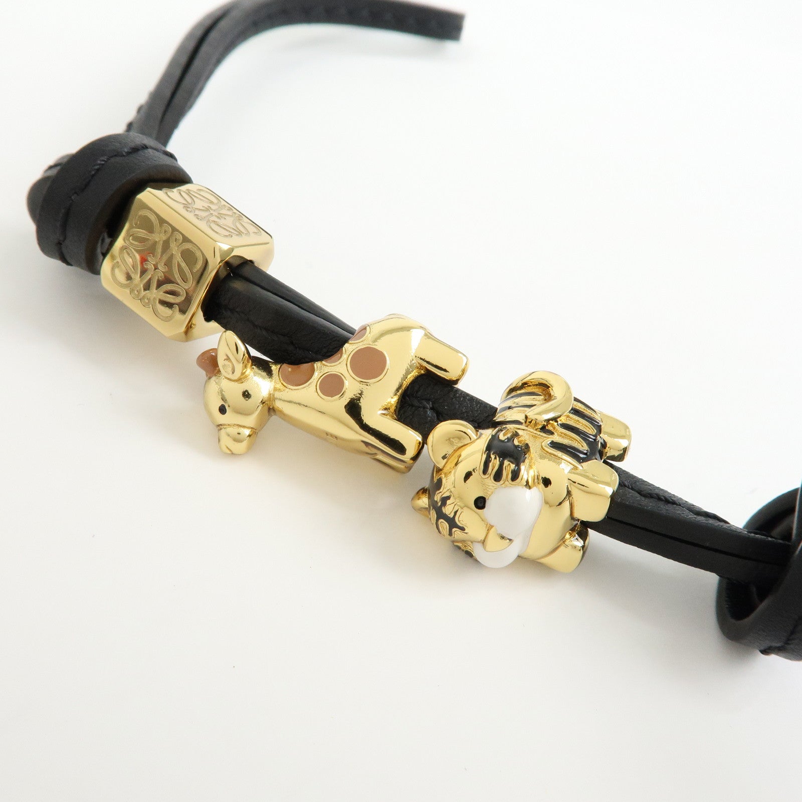 LOEWE Anagram Personalization Metal Leather Bag Charm Black Gold