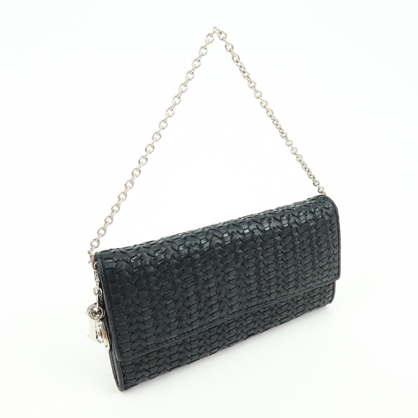 Christian Dior Leather Chain Wallet WOC Hand Bag Black