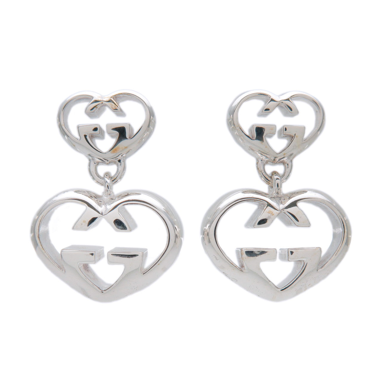 GUCCI Interlocking G Heart Swing Earrings SV925 Silver 246488