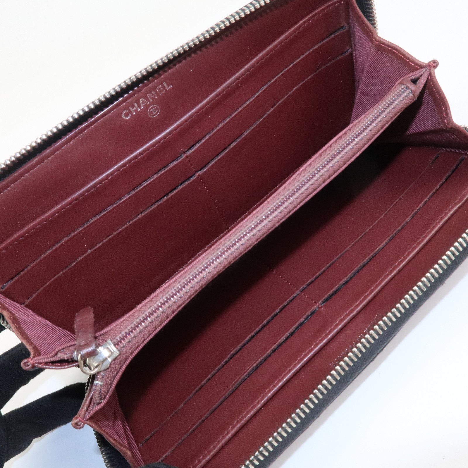 CHANEL Matelasse Lamb skin Leather Round Zippy Wallet Black Silver