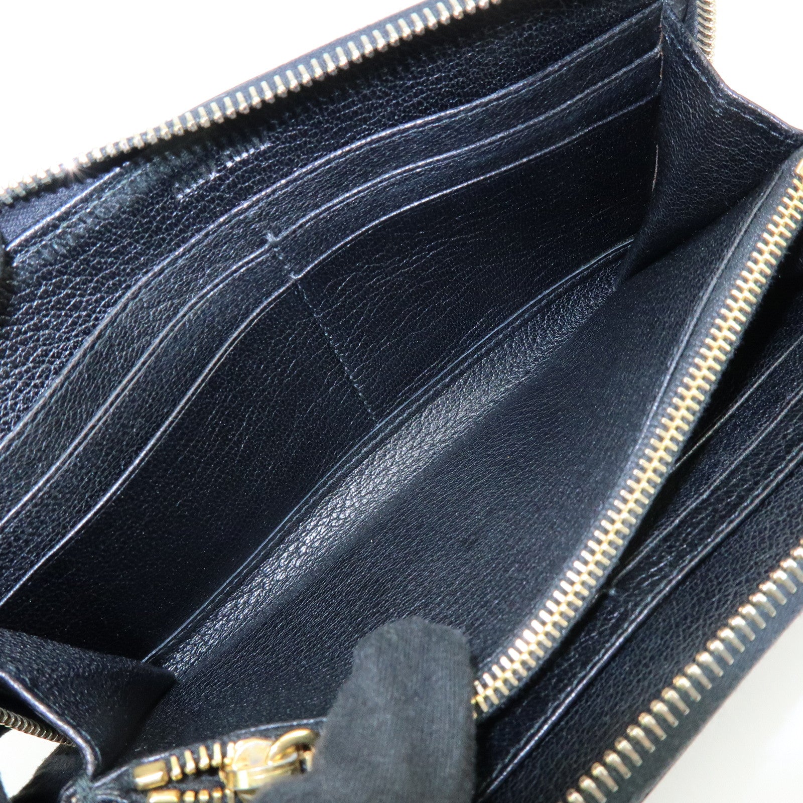 MIU MIU Logo Leather Studs Zippy Long Wallet Black 5M0506