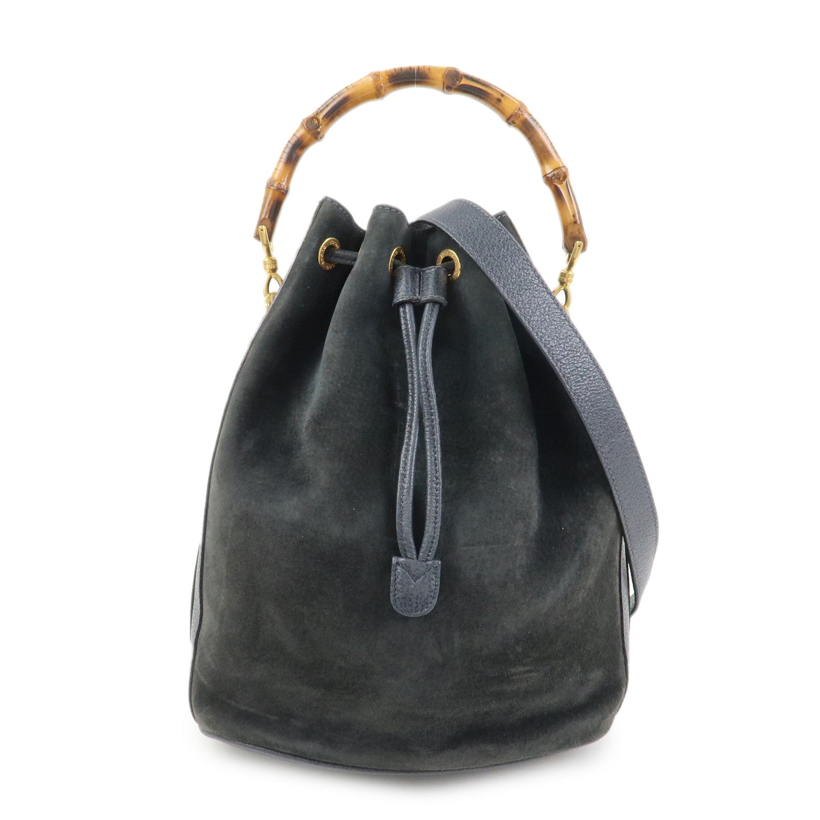 GUCCI Bamboo 2Way Bag Hand Bag Shoulder Bag Dark Navy 001繝サ2865