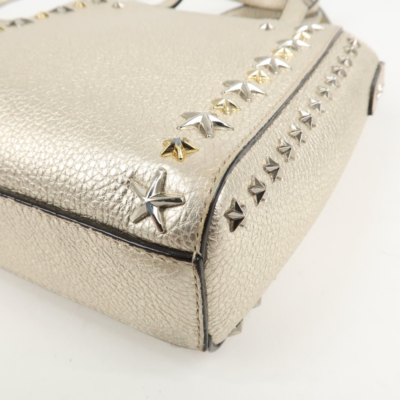 JIMMY CHOO Studs Leather 2Way Bag Hand Bag Silver