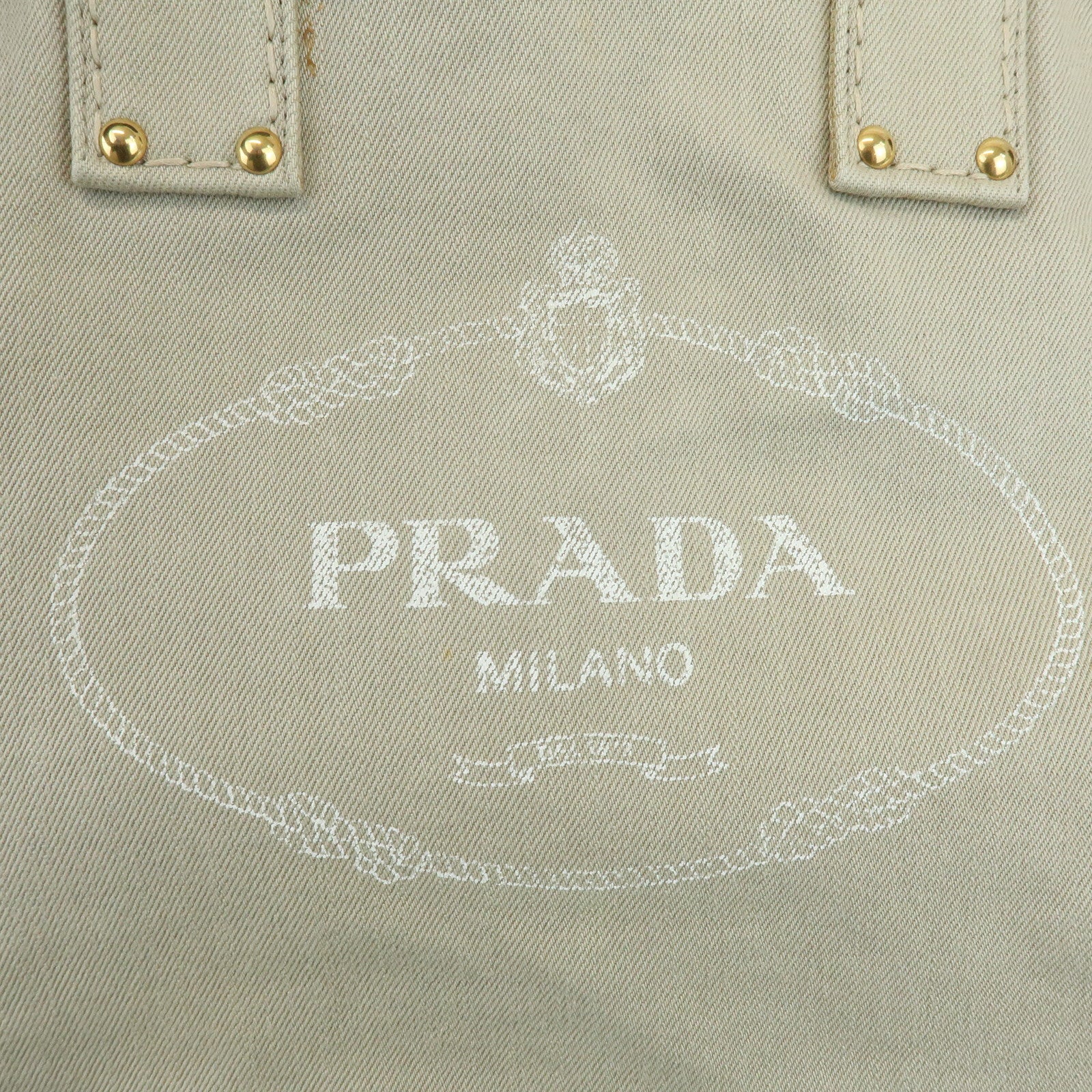 PRADA Triangle Logo Denim Tote Bag Shoulder Bag Light Beige BN2091