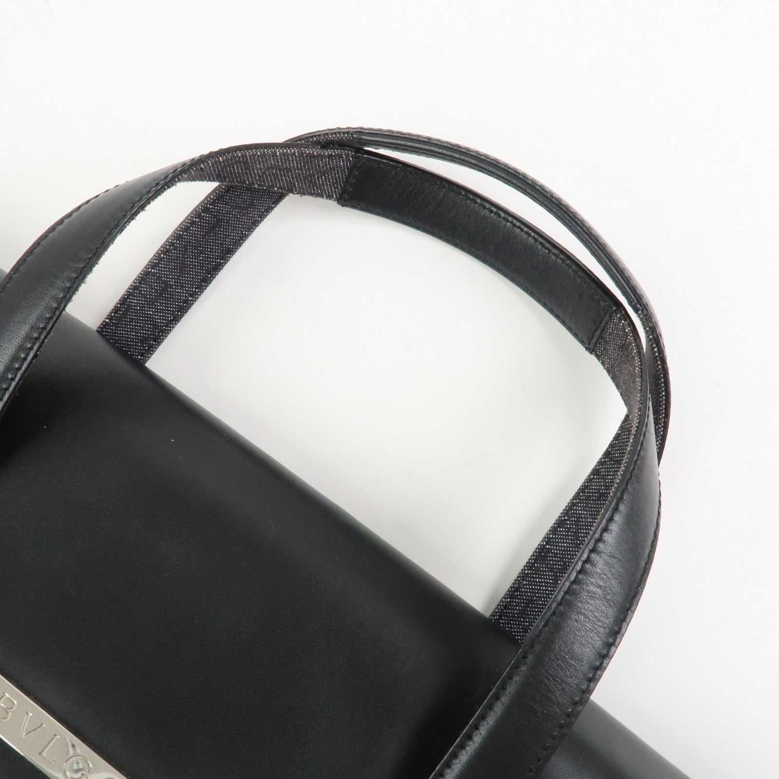 BVLGARI Logo Mania Canvas Leather Tote Bag Hand Bag Black