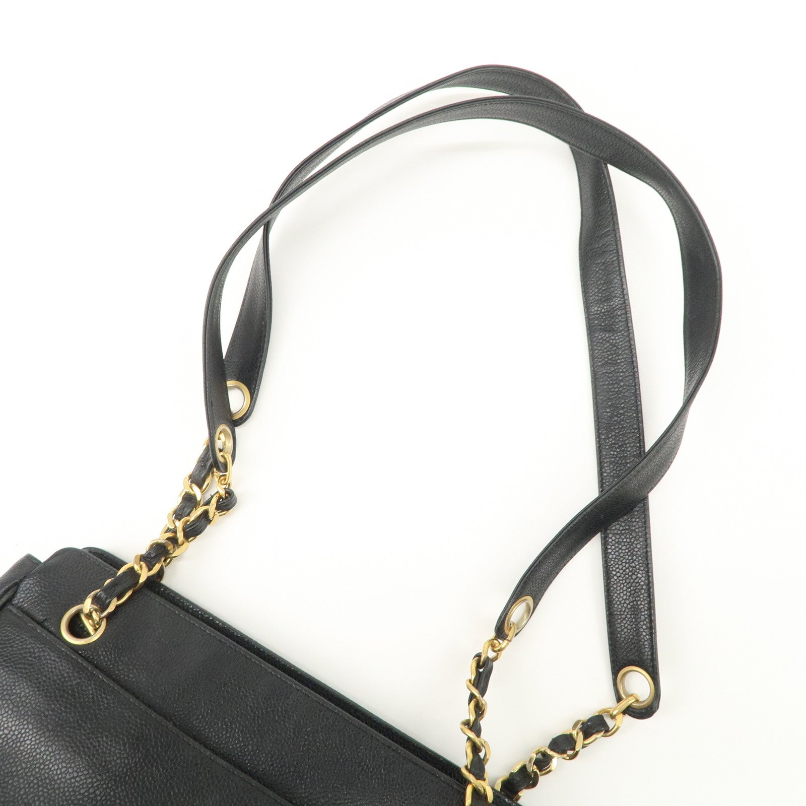 CHANEL Triple COCO Mark Caviarskin Shoulder Bag Black Gold HDW Used