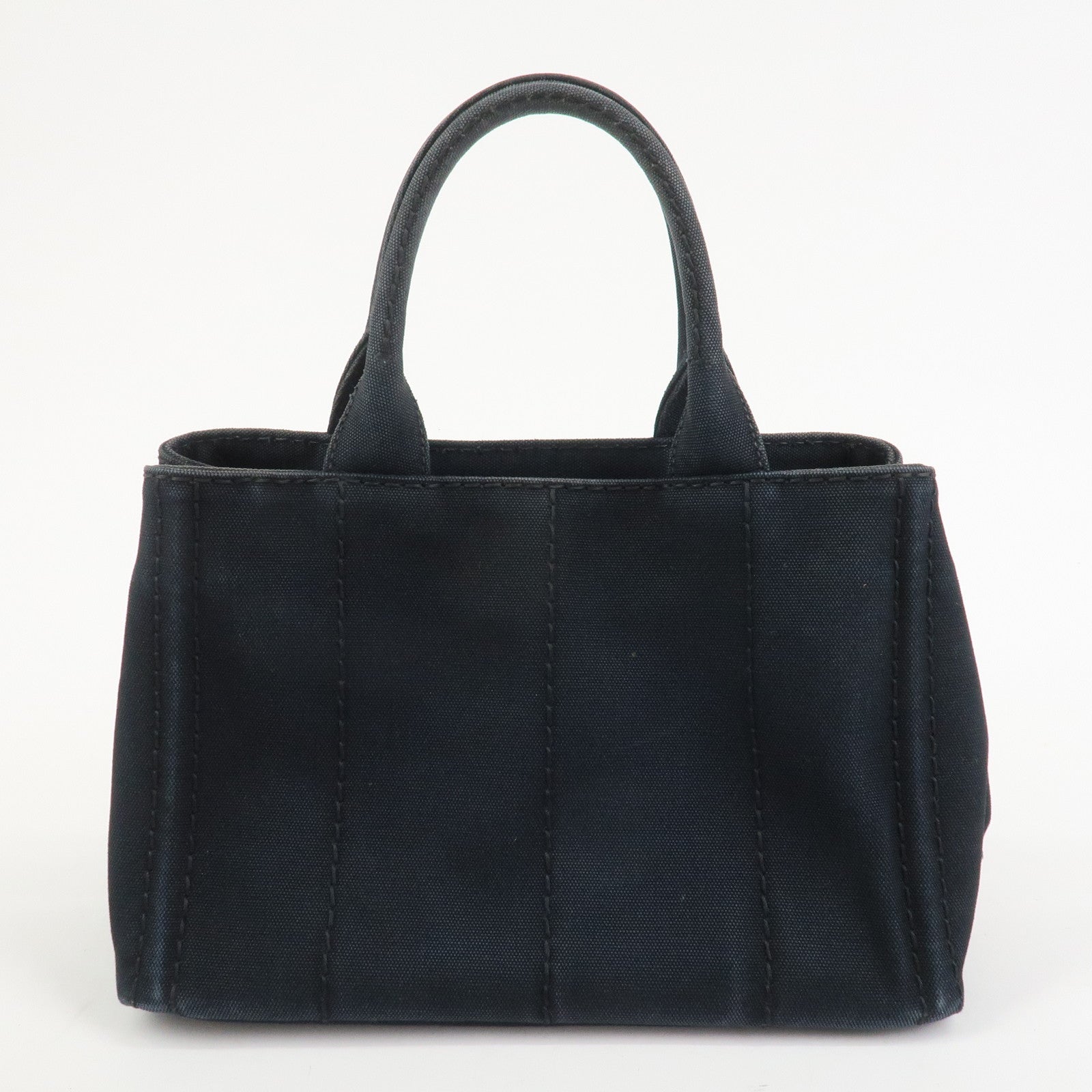 PRADA Canapa Mini Triangle Logo Canvas 2Way Hand Bag Black 1BG439