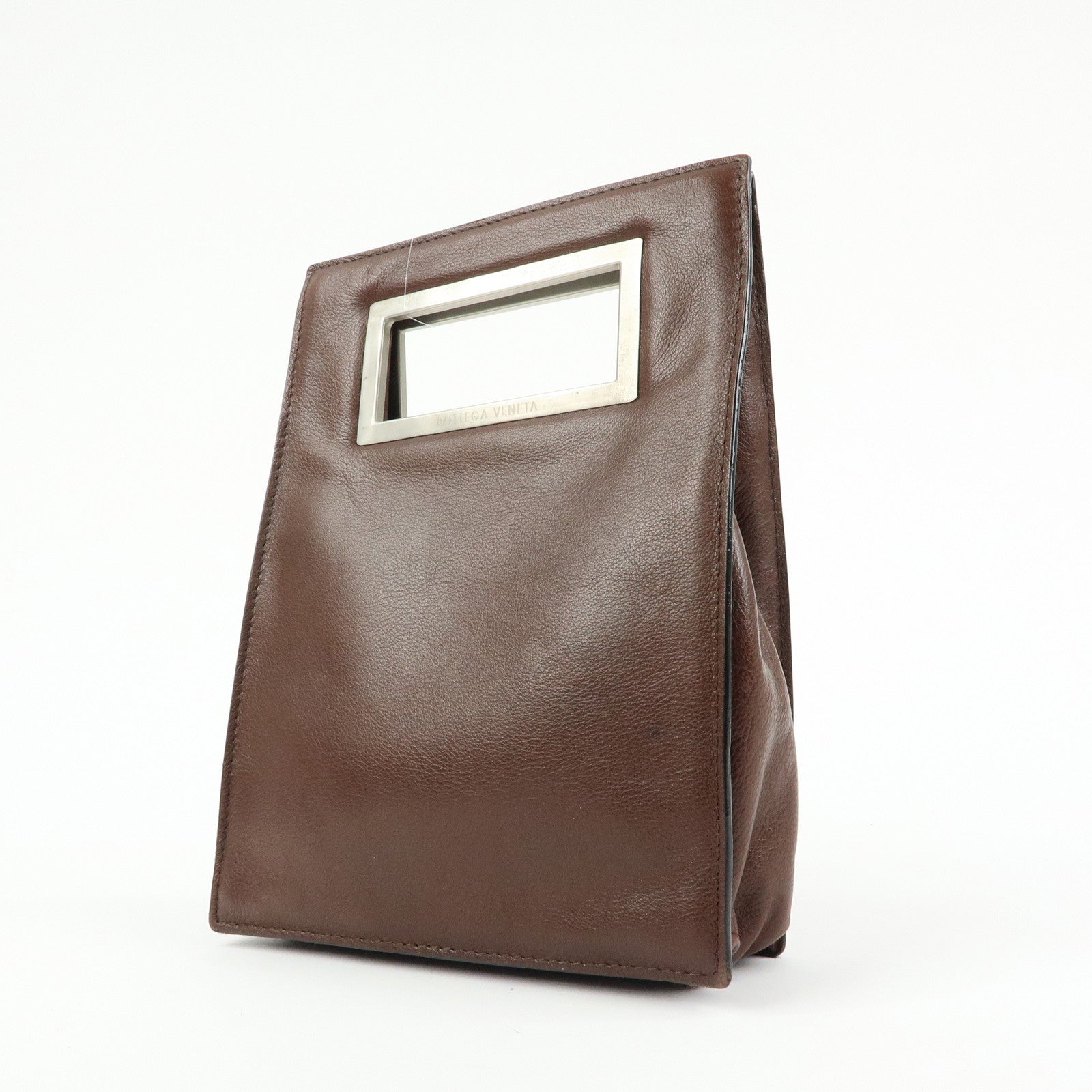 BOTTEGA VENETA Leather Square Hand Bag Brown