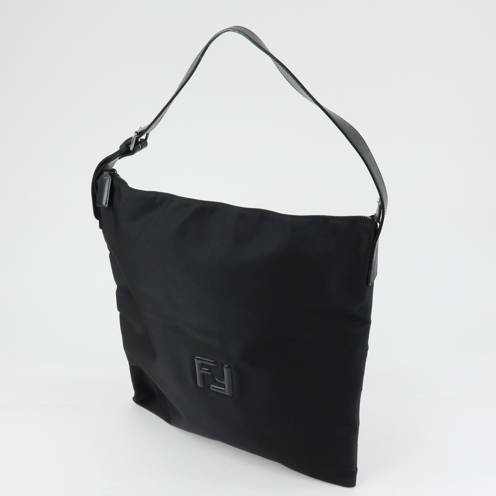 FENDI Logo Nylon Leather Shoulder Bag Hand Bag Black