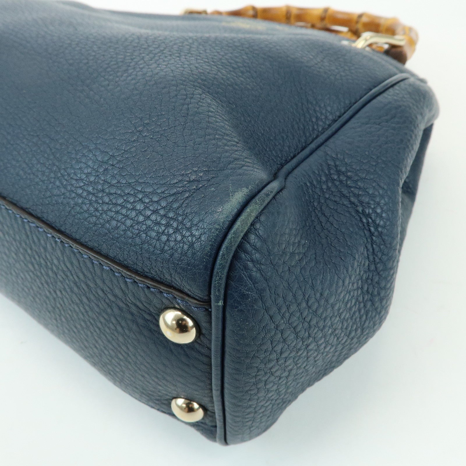 GUCCI Bamboo Shopper Small 2Way Bag Tote Shoulder Bag Navy 336032