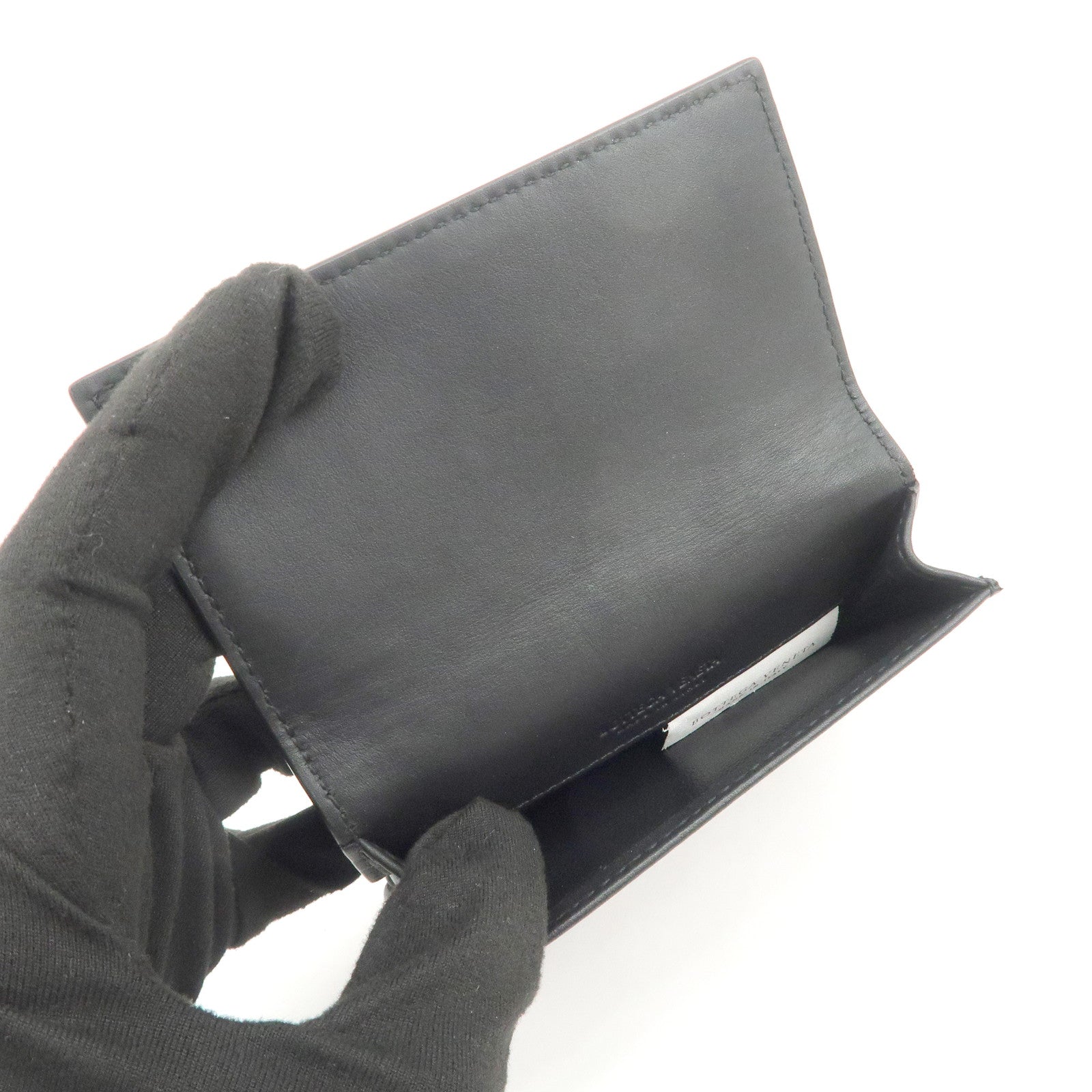 BOTTEGA VENETA Intrecciato Leather Card Case Card Holder Black
