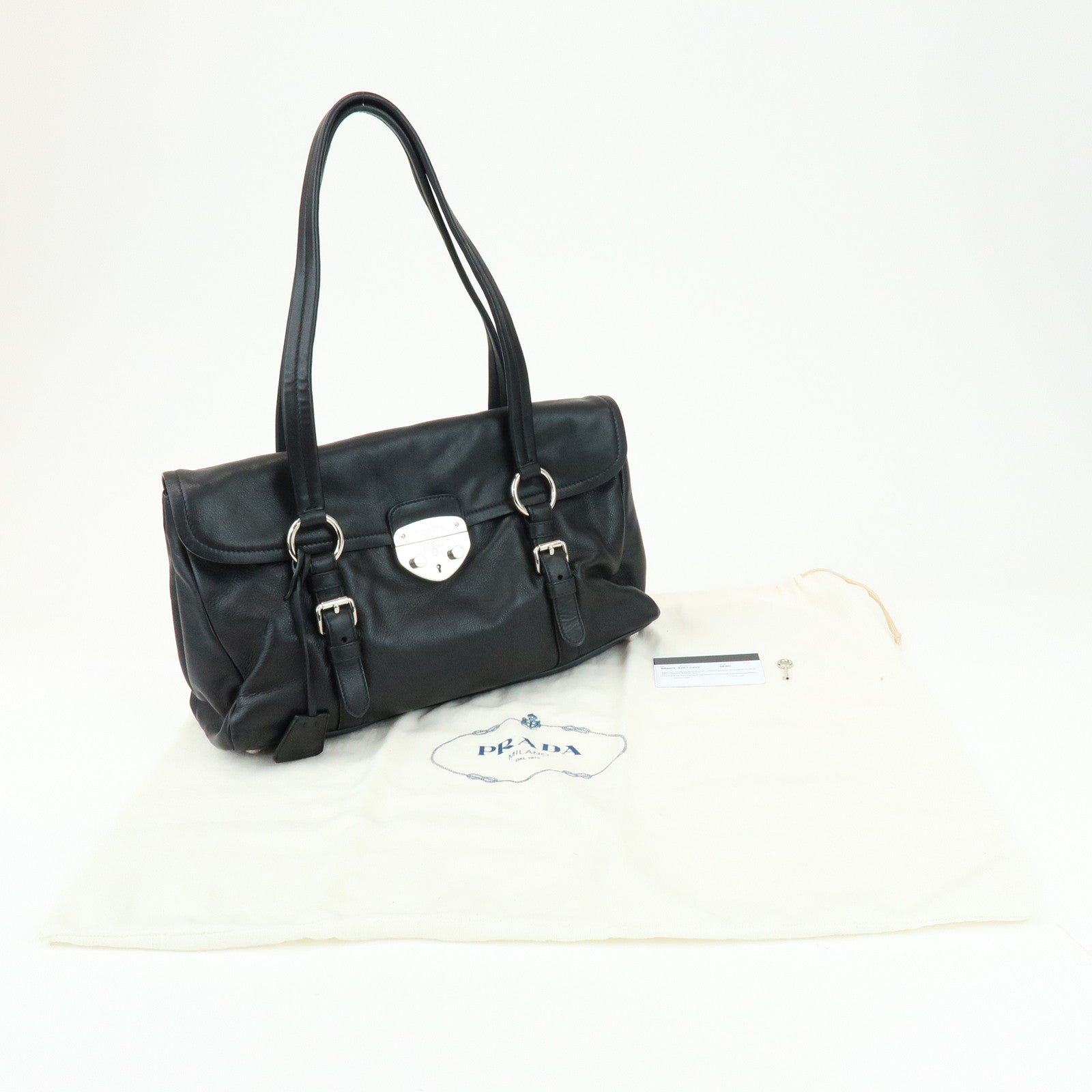 PRADA Calf Leather Shoulder Bag Black BR4479