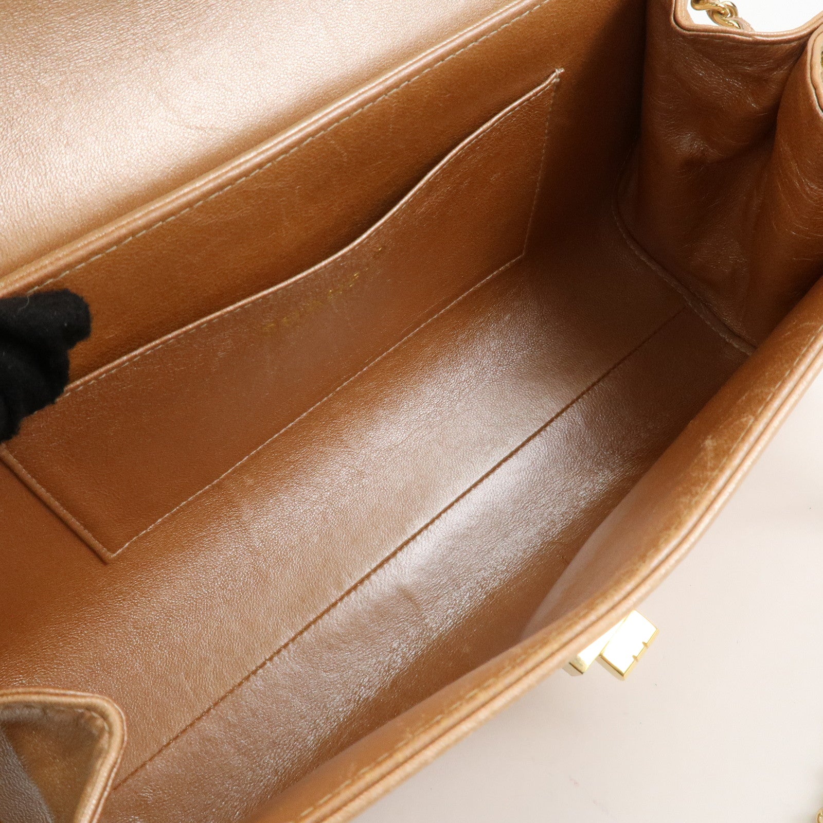 CHANEL Chocolate Bar Leather Chain Shoulder Bag Pink Gold Used