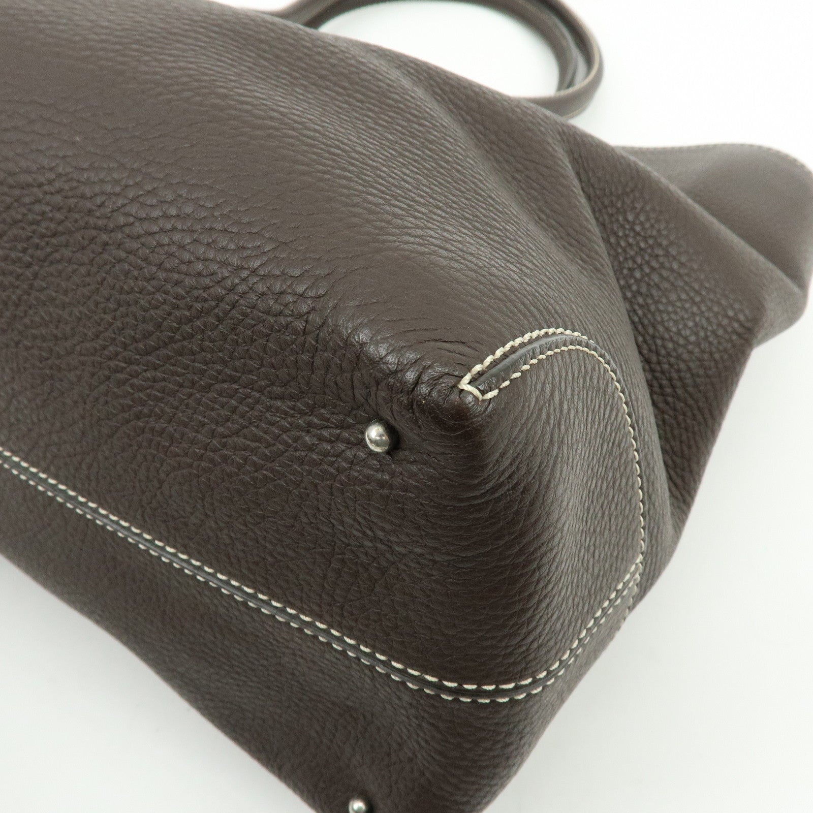 TOD'S Logo Leather Tote Bag Shoulder Bag Brown