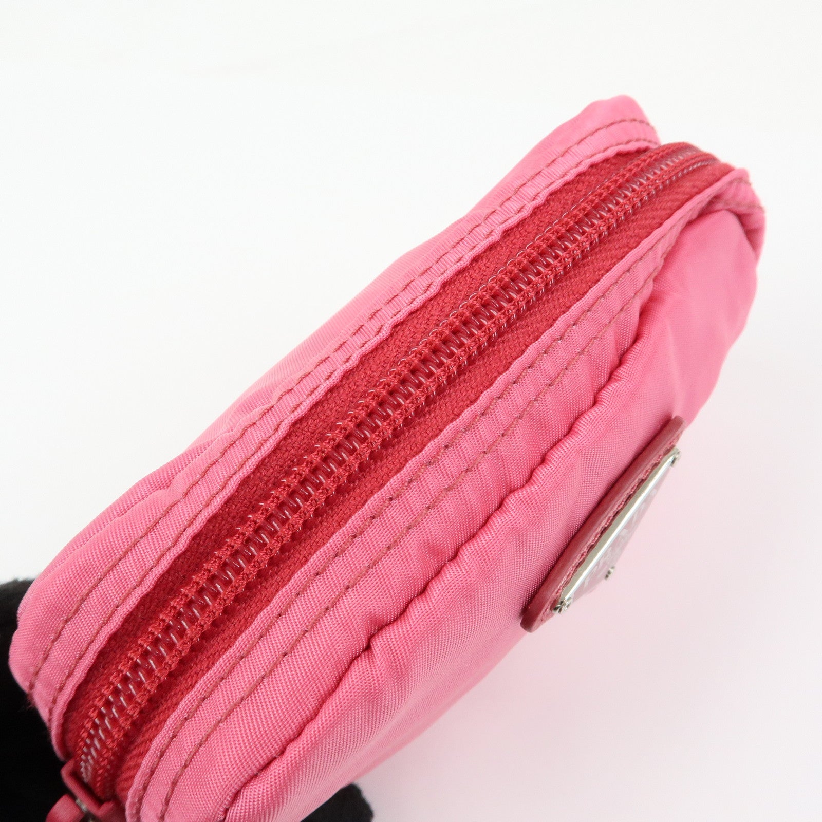 PRADA Triangle Logo Nylon Cosmetic Pouch Pink 1N0399