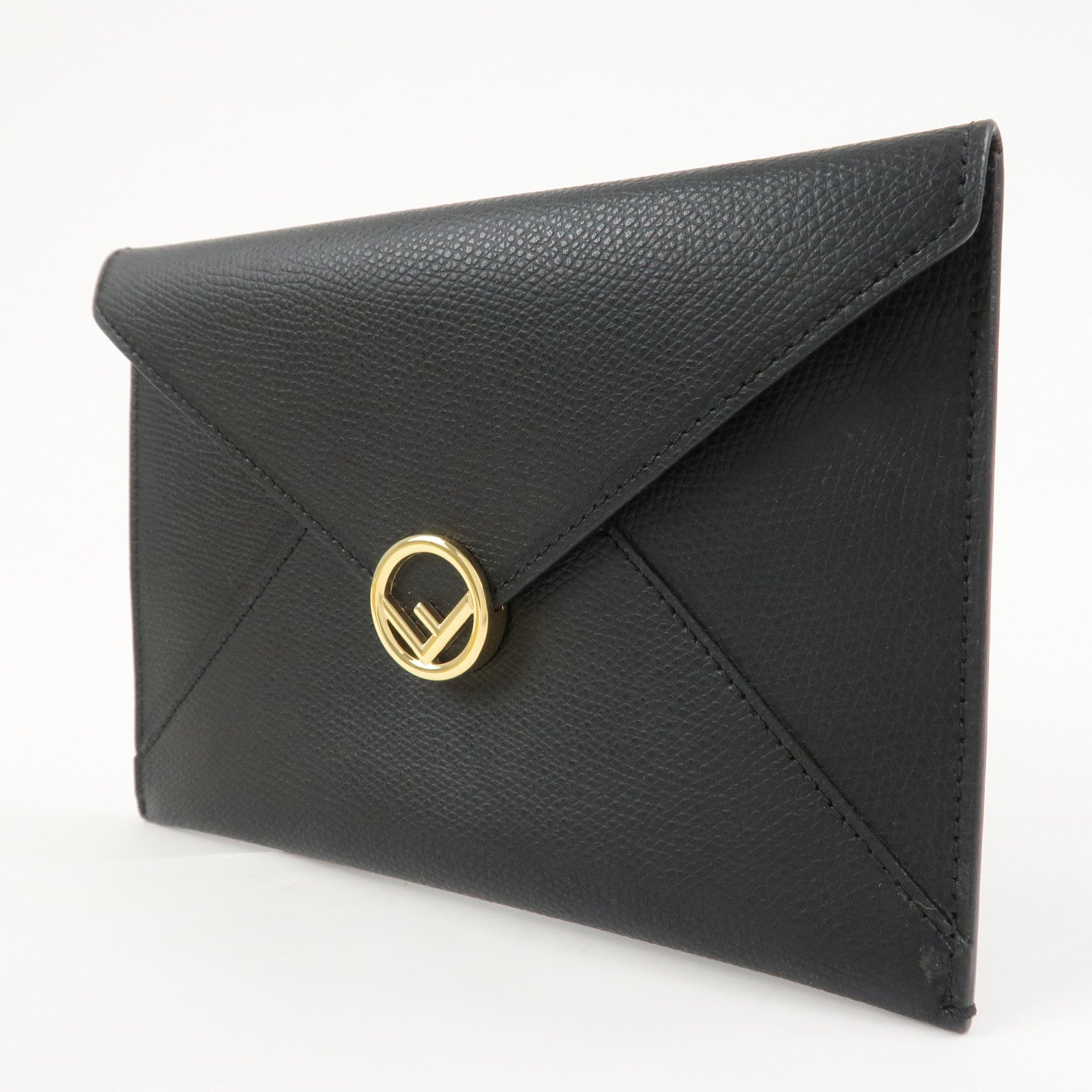 FENDI F IS FENDI Logo Leather Pouch Envelope Case Black 8N0151