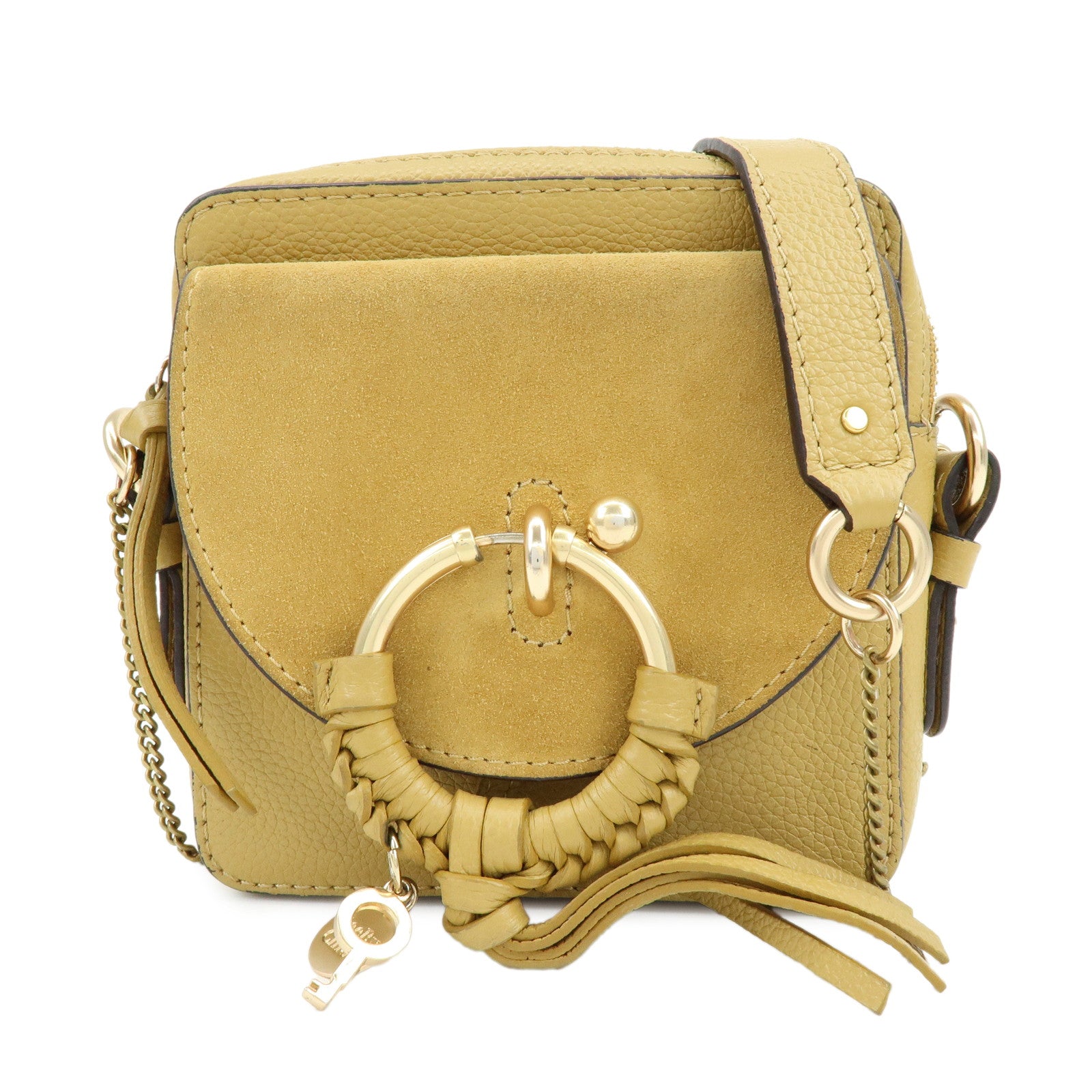 Chloe See by Chloe Leather Suede Chain Shoulder Bag Beige
