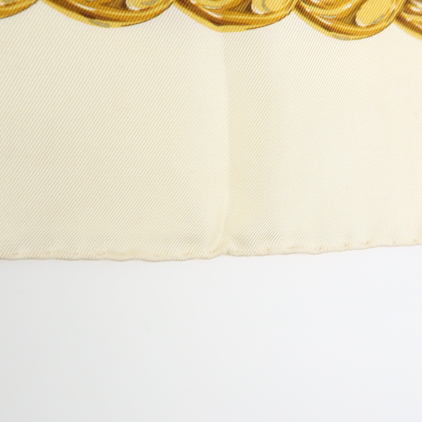 CHANEL Silk 100% Scarf Chain Medal Motif Beige Gold