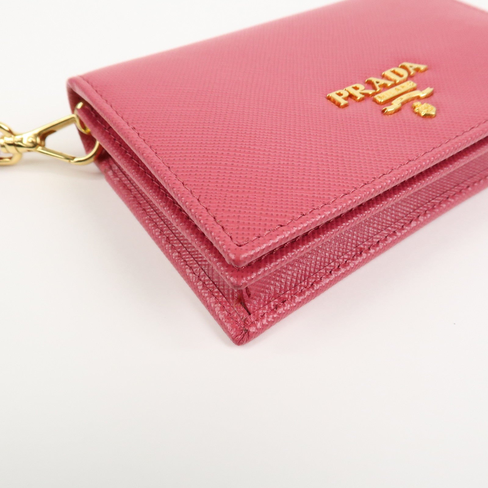 PRADA Saffiano Leather Logo Card Case Card Holder Pink 1M1439
