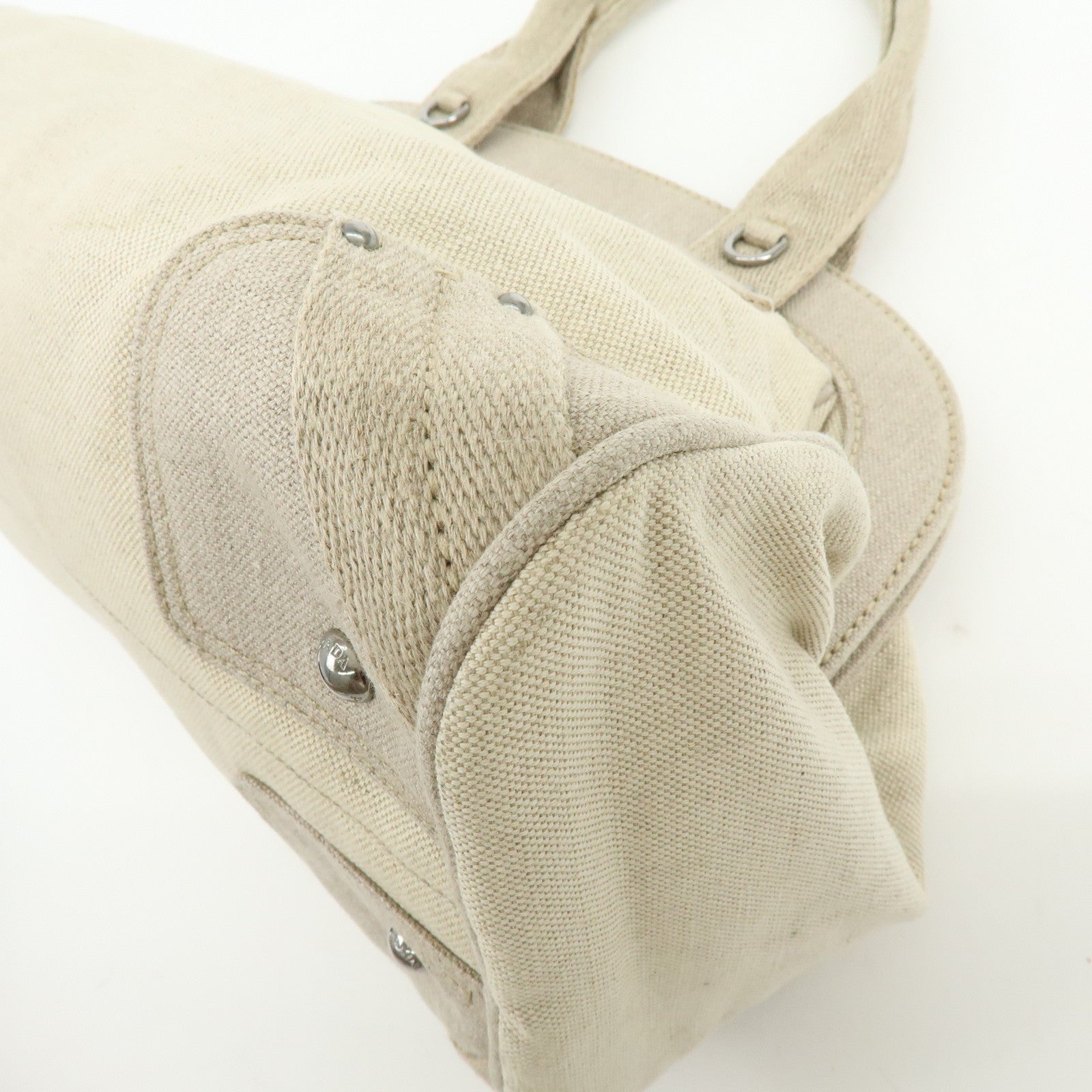 PRADA Denim Boston Bag Hand Bag Natural BN1886