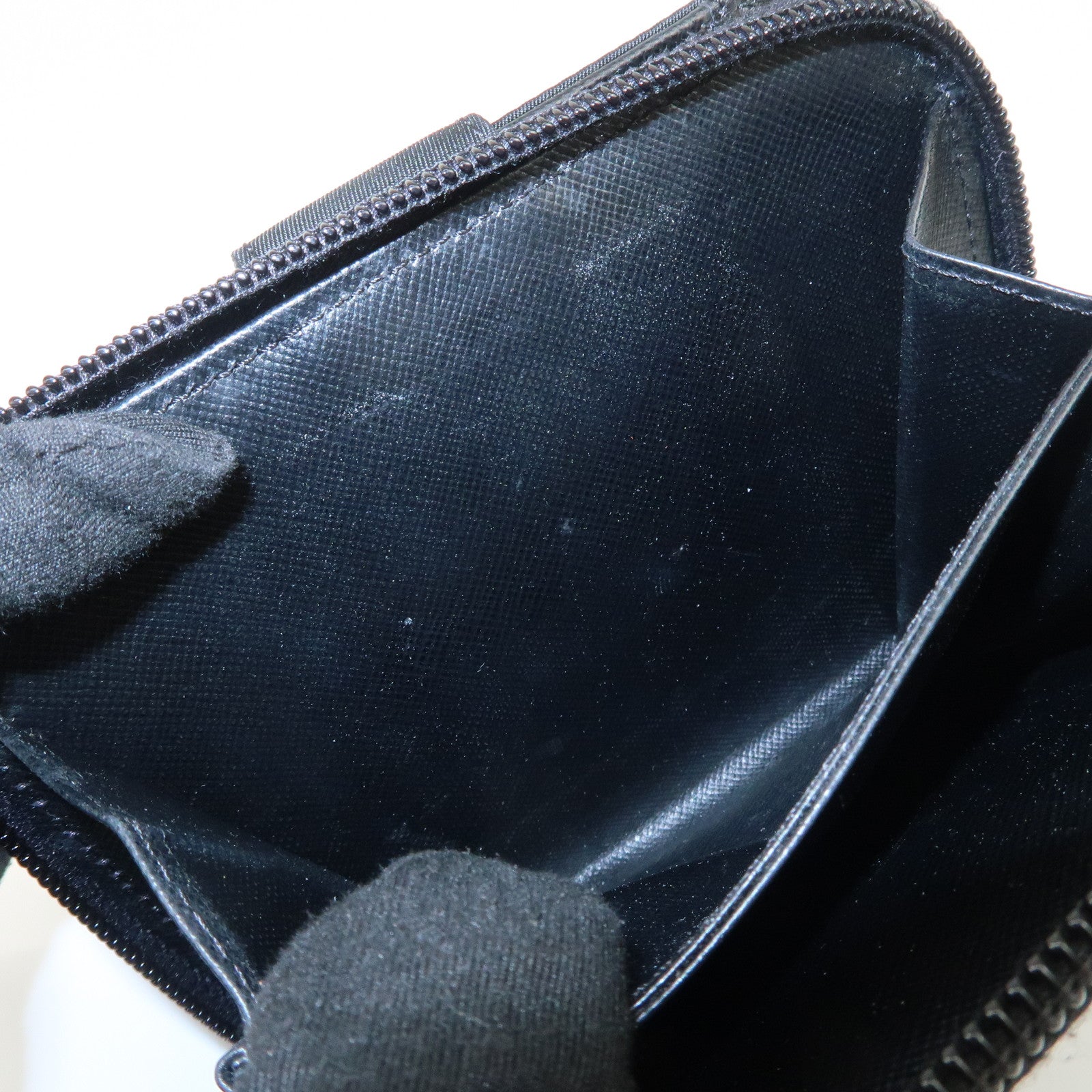 PRADA Tessuto Nylon Bi-fold Round Zippy Compact Wallet Black M605