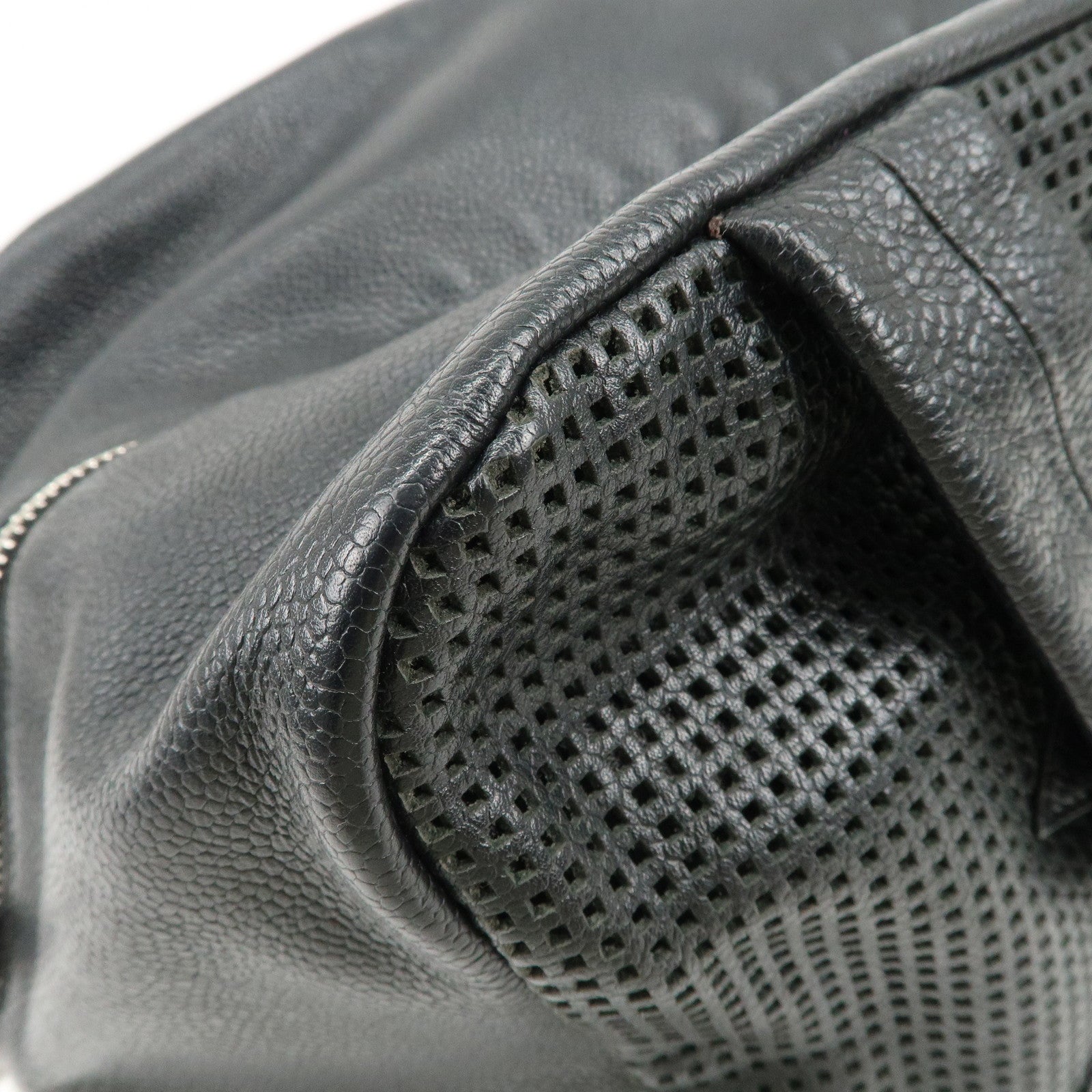 CHANEL COCO Mark Caviarskin Punching Boston Bag Black Used