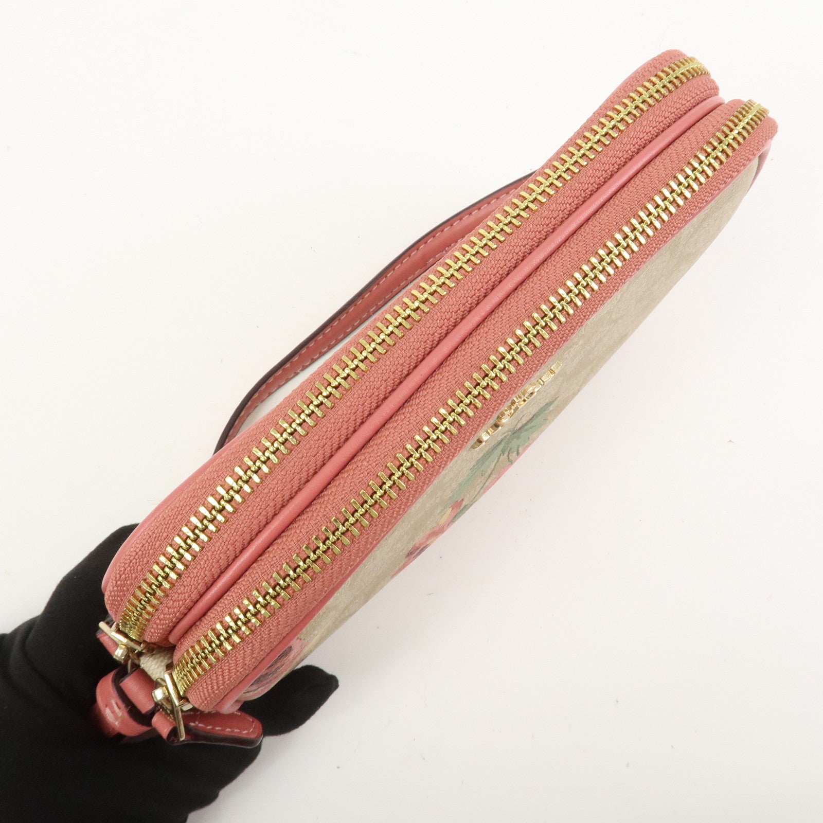 COACH Signature PVC Canvas Leather Shoulder Bag Beige Pink