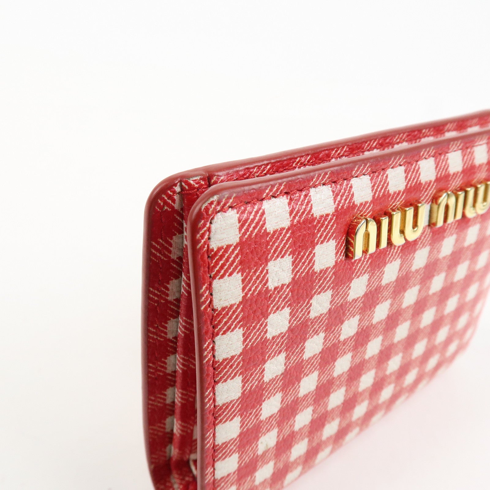 MIU MIU Logo Leather Bi-fold Compact Wallet Red 5MV204 Used