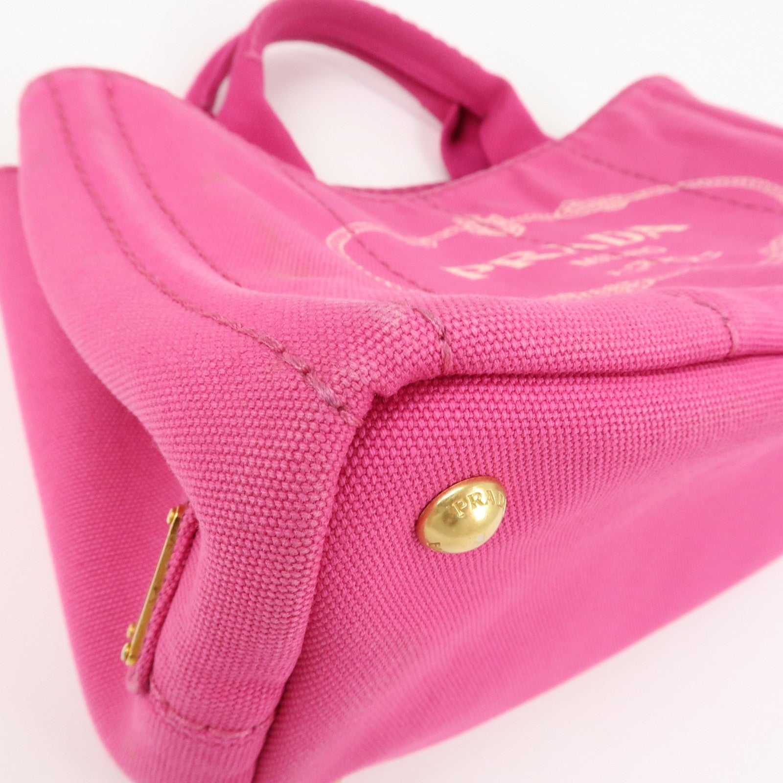 PRADA Logo Canapa Mini Canvas Hand Bag Tote Bag Pink BN2439