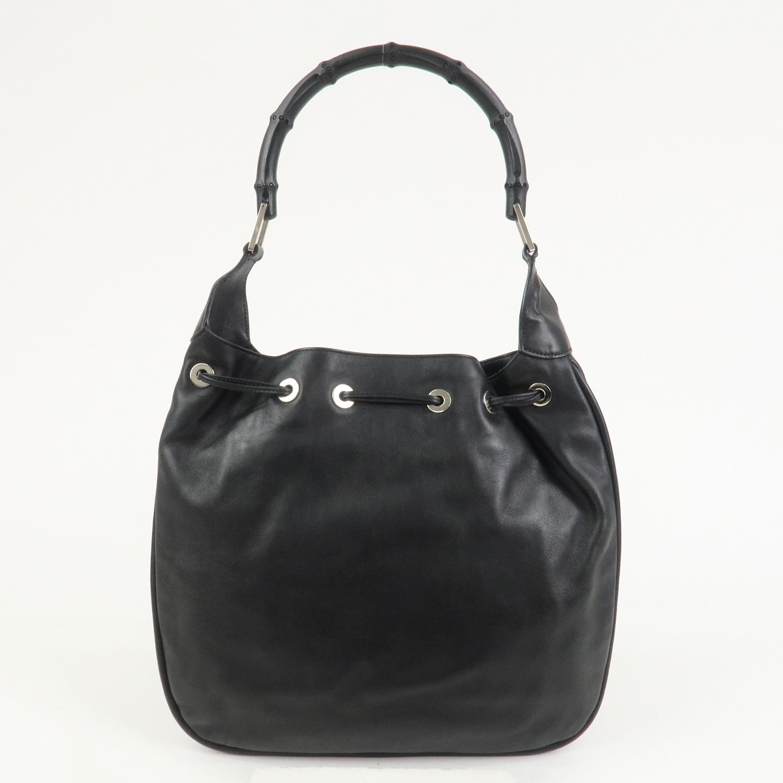 GUCCI Bamboo Leather Shoulder Bag Hand Bag Black 001・4033
