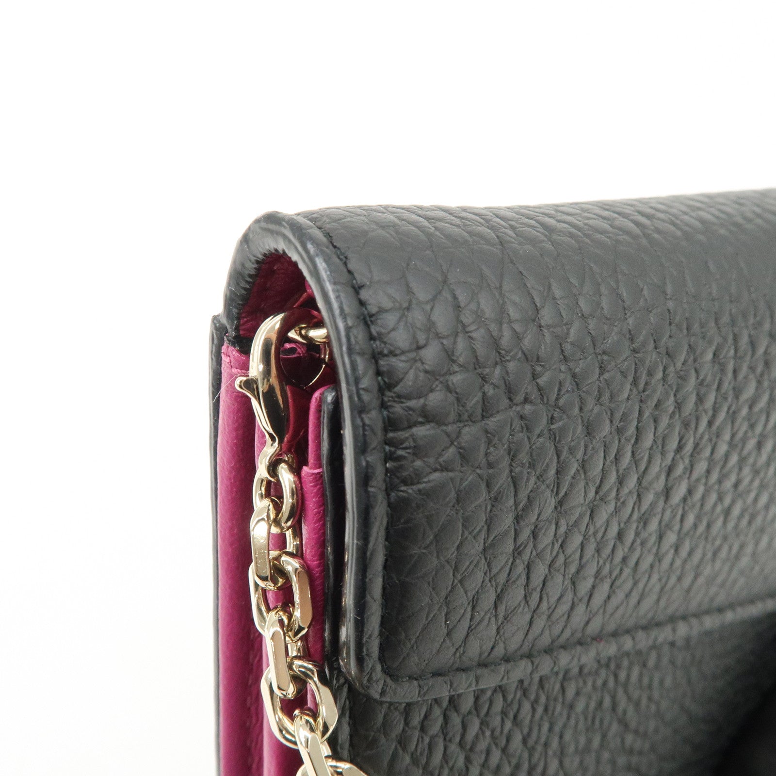 Christian Dior Leather Chain Wallet Hand Bag Black Pink