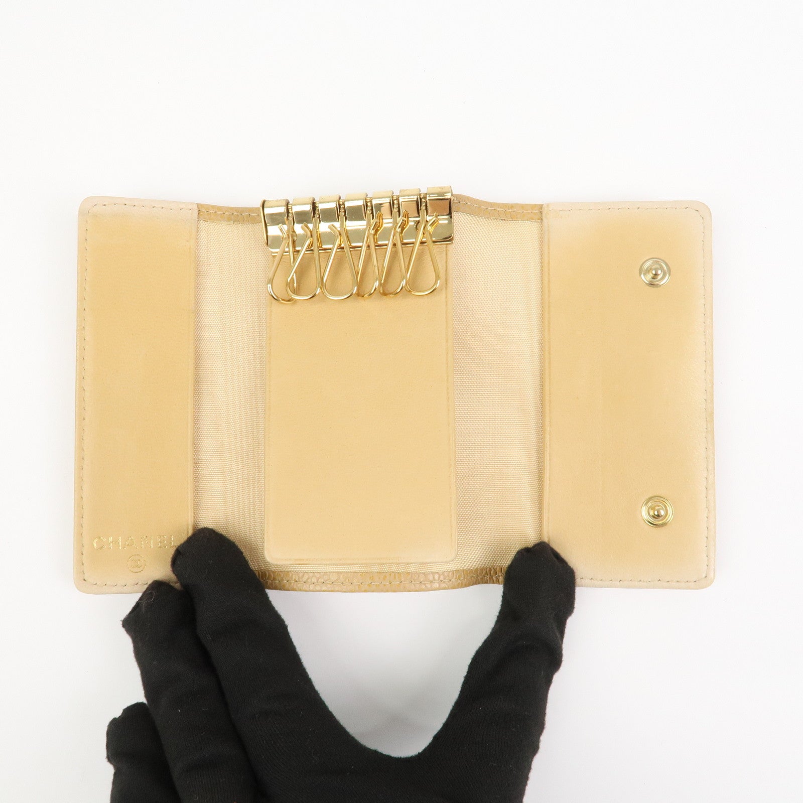 CHANEL COCO Mark Caviarskin Key Case Key Holder Light Brown