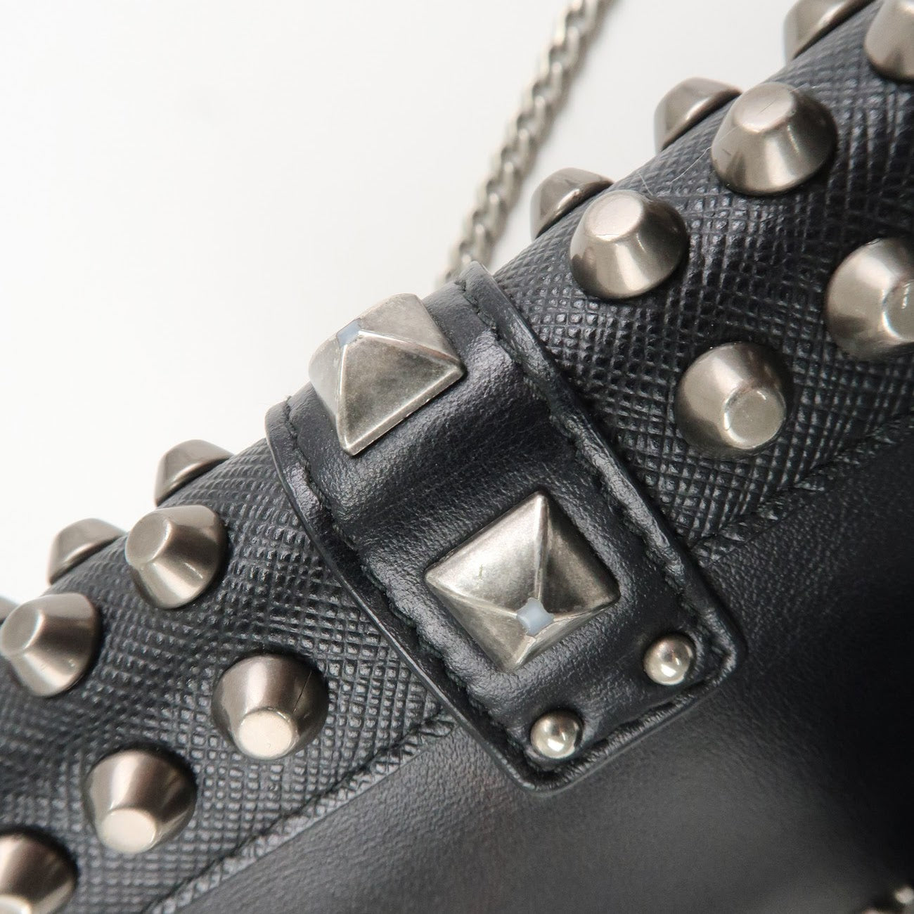 PRADA Leather Studs Chain Wallet Chain Bag Black Used