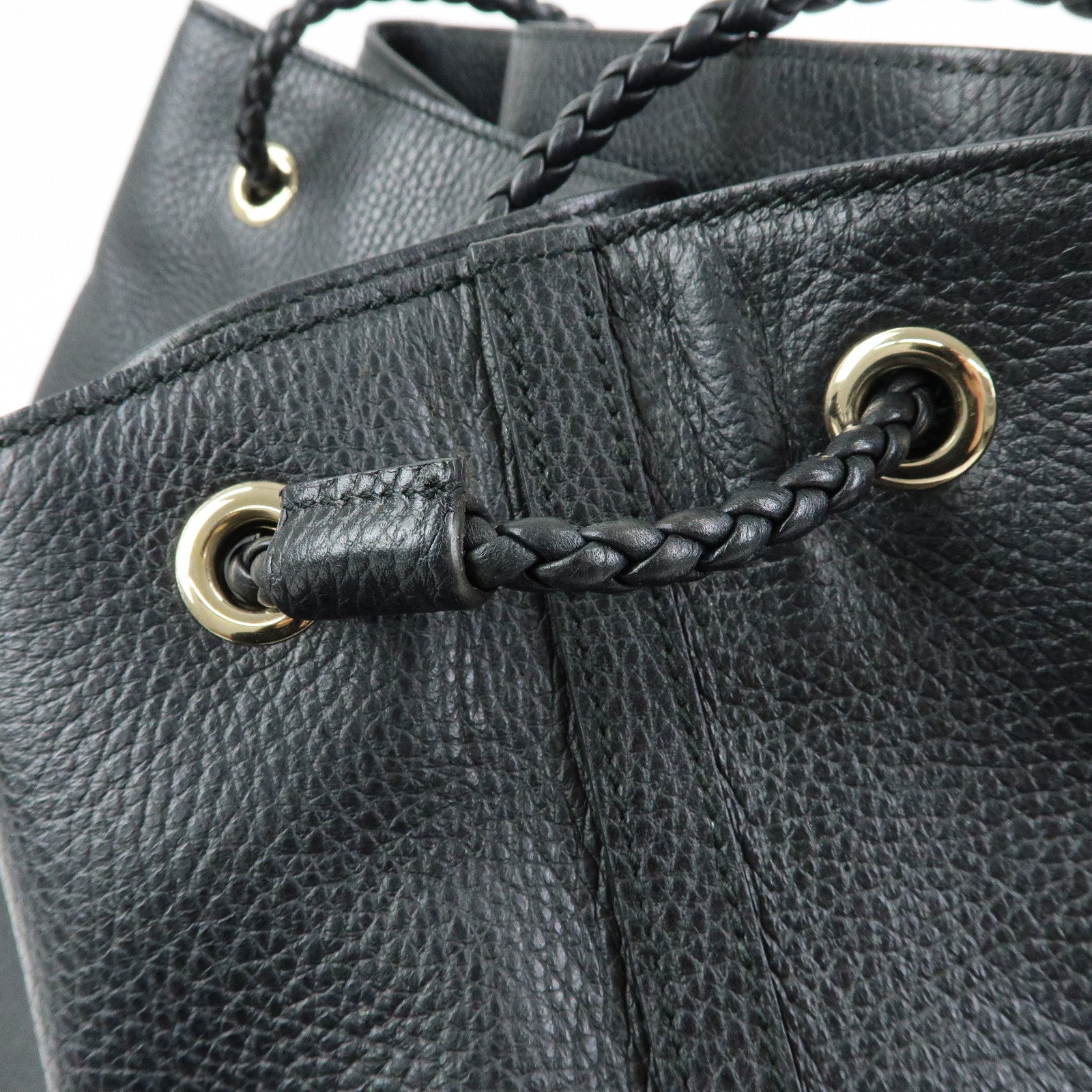GUCCI Logo Leather Tote Bag Shoulder Bag Black 380118