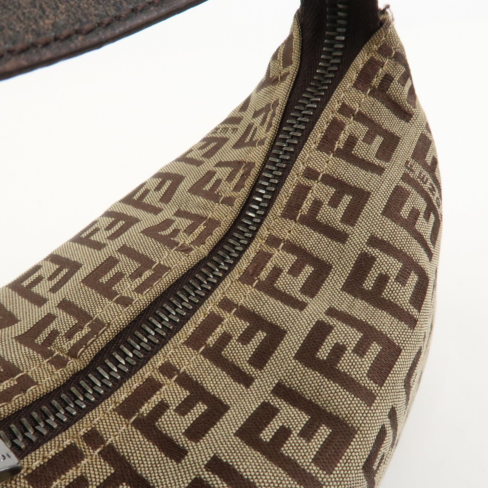 FENDI Zucchino Canvas Leather Hand Bag Pouch Bag Brown 8N0001