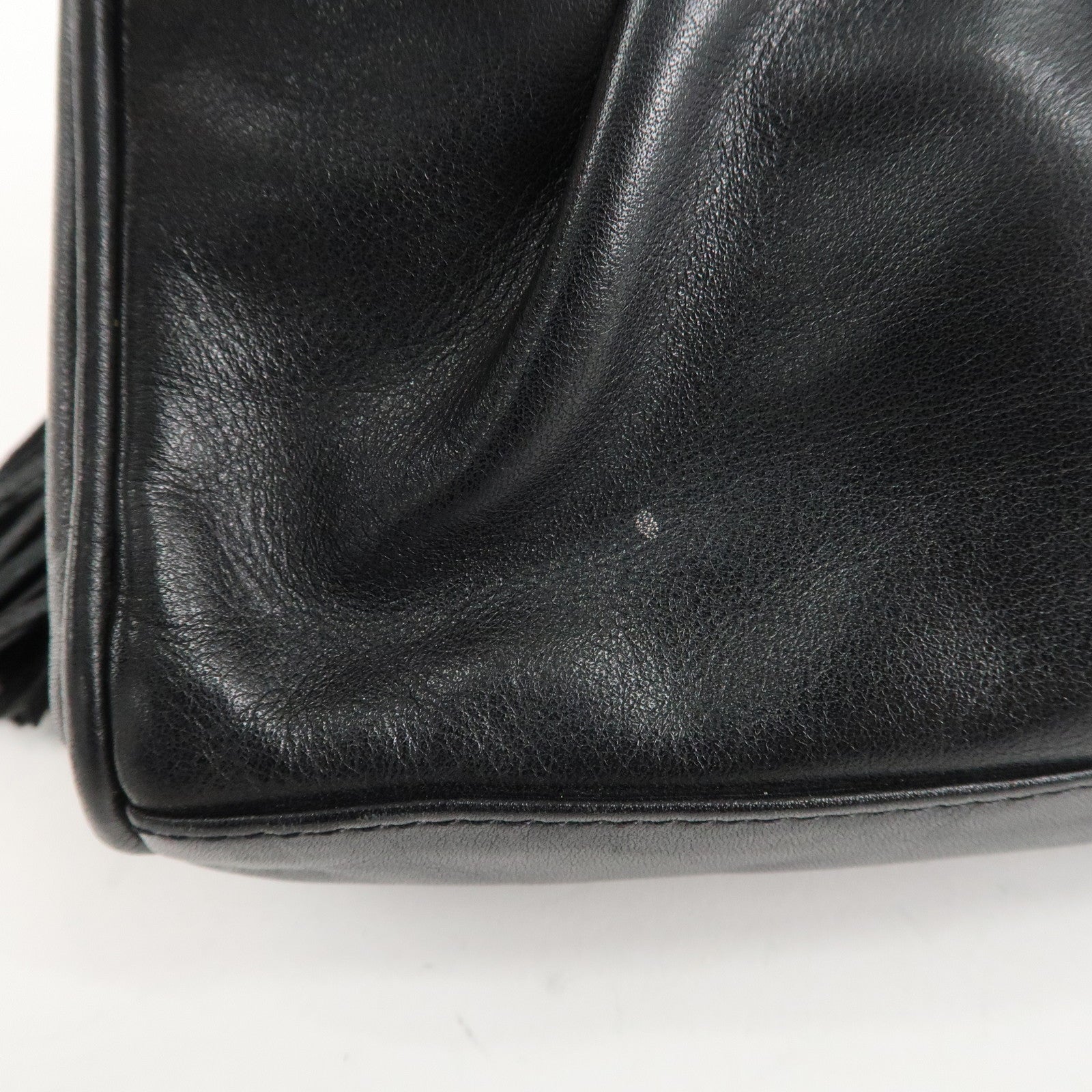 FENDI Leather Hand Bag Tassel Charm Gold Hardware Black Used