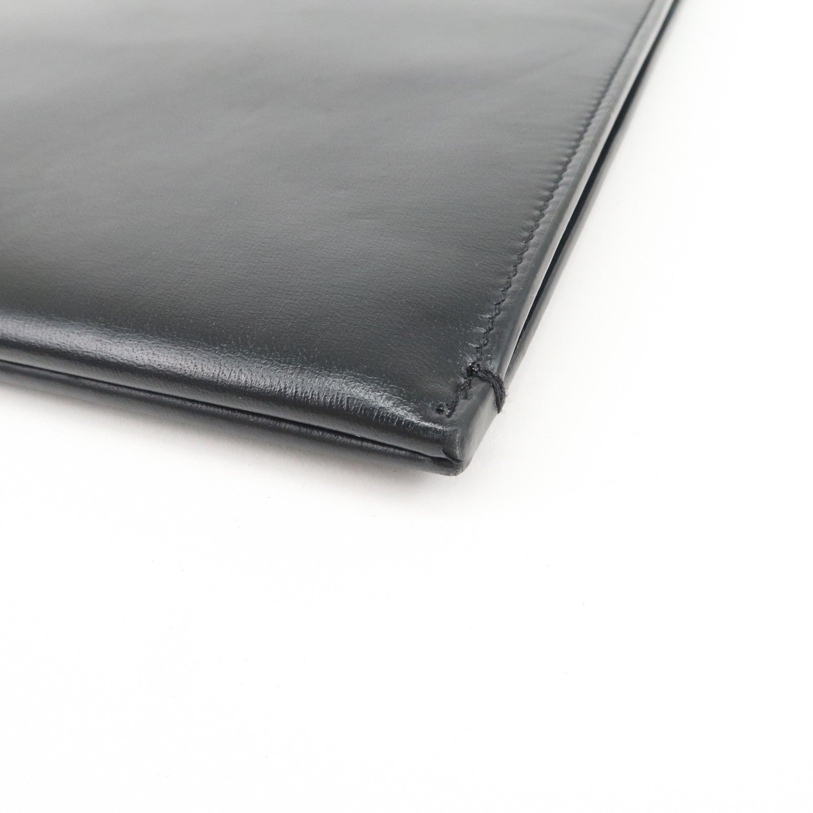 SAINT LAURENT Logo Leather Clutch Bag Black Silver HDW 607779