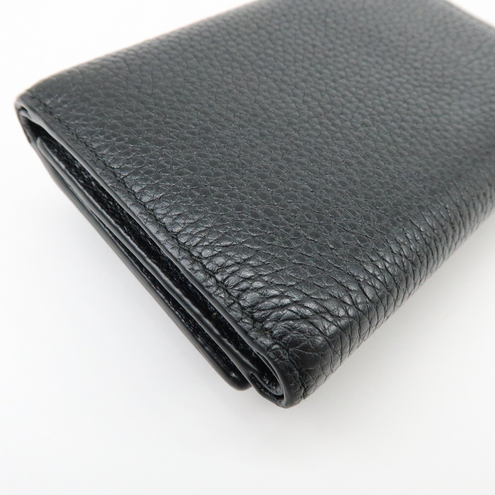 PRADA Logo Saffiano Leather Tri-fold Compact Wallet Black 1MH021