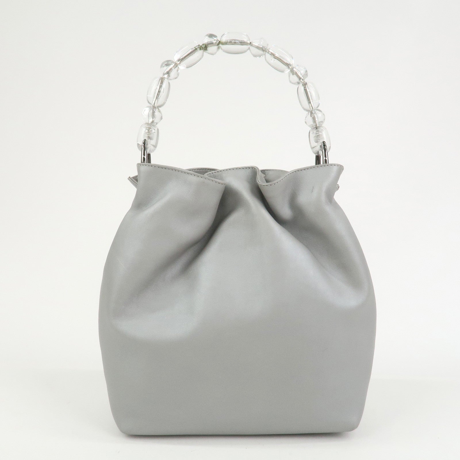 Christian Dior Maris Pearl Leather Hand Bag Silver Gray