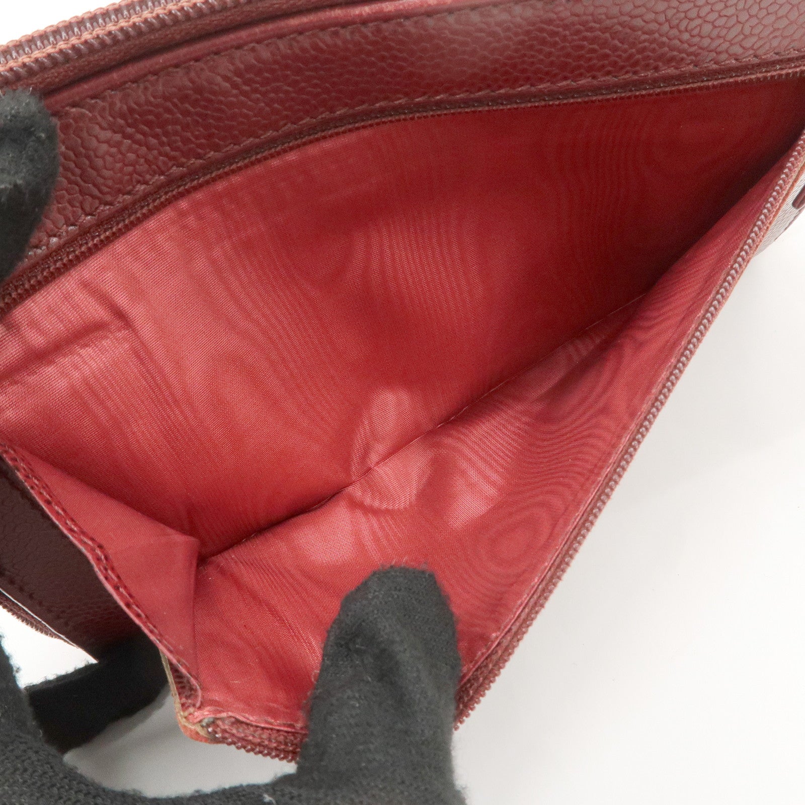 CHANEL COCO Mark Caviar Skin Round Zippy Wallet Bordeaux Used