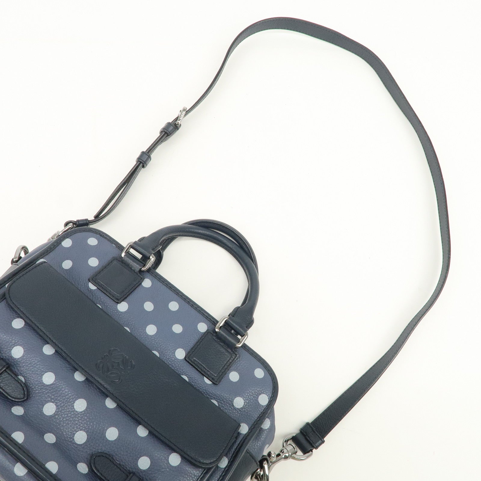 LOEWE Amazona Cruz Leather 2Way Bag Hand Bag Shoulder Bag Navy