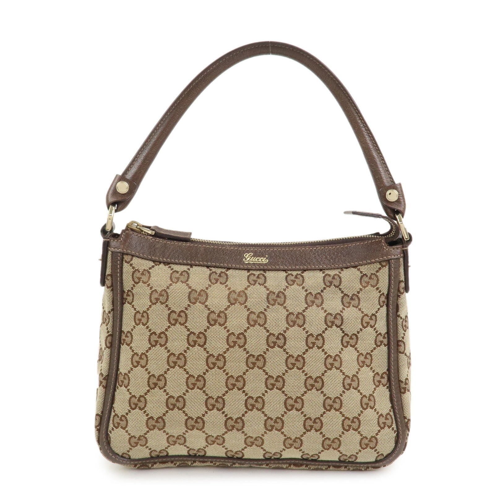 GUCCI GG Canvas Leather Shoulder Bag Hand Bag Beige Brown 146244