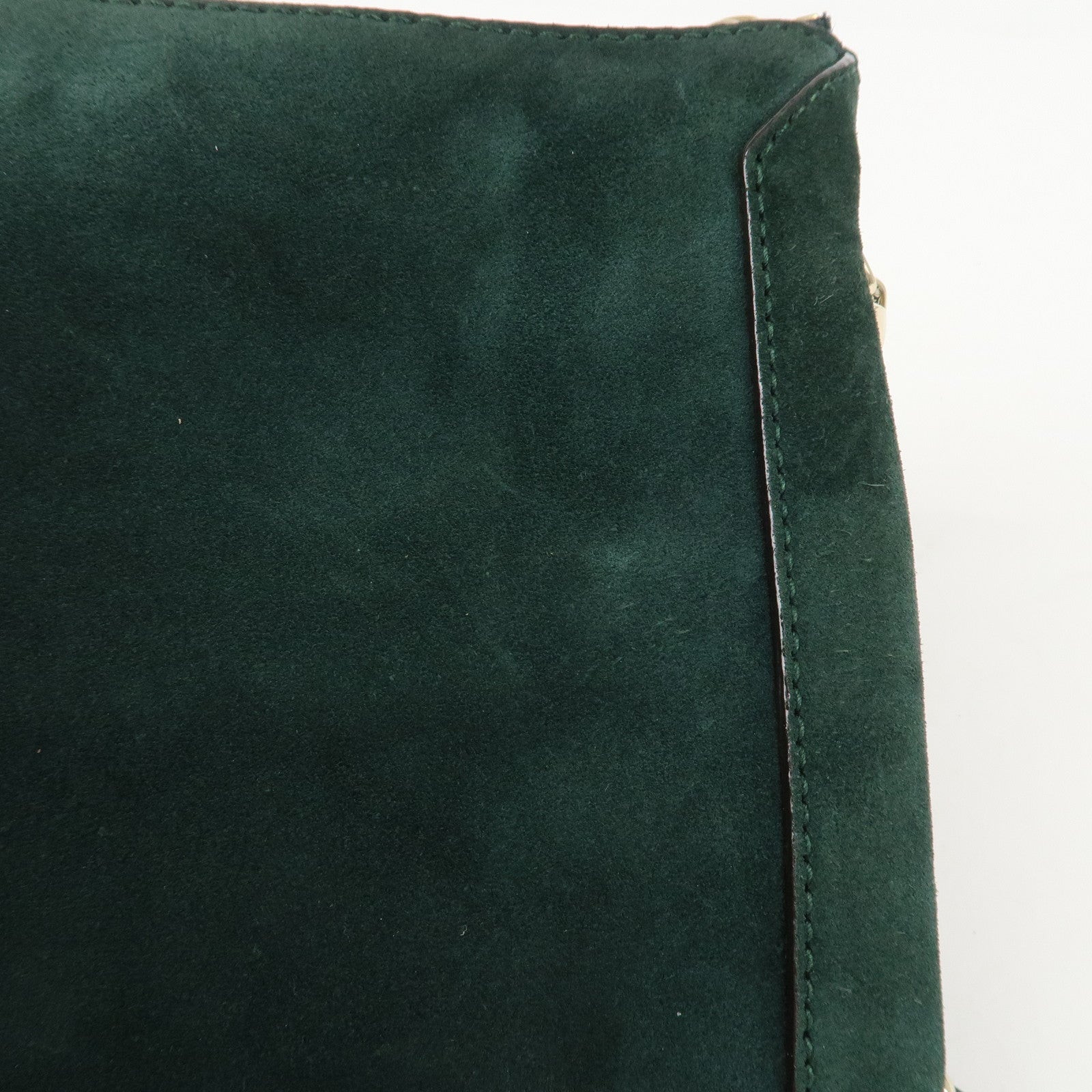 JIMMY CHOO VARENNE Suede Leather Chain Shoulder Bag Dark Green