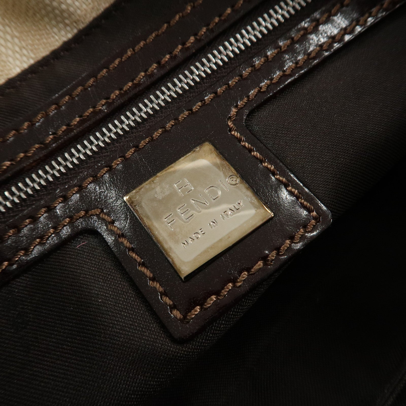 FENDI Mamma Baguette Zucca Leather Canvas Hand Bag Beige Brown 26424 Used